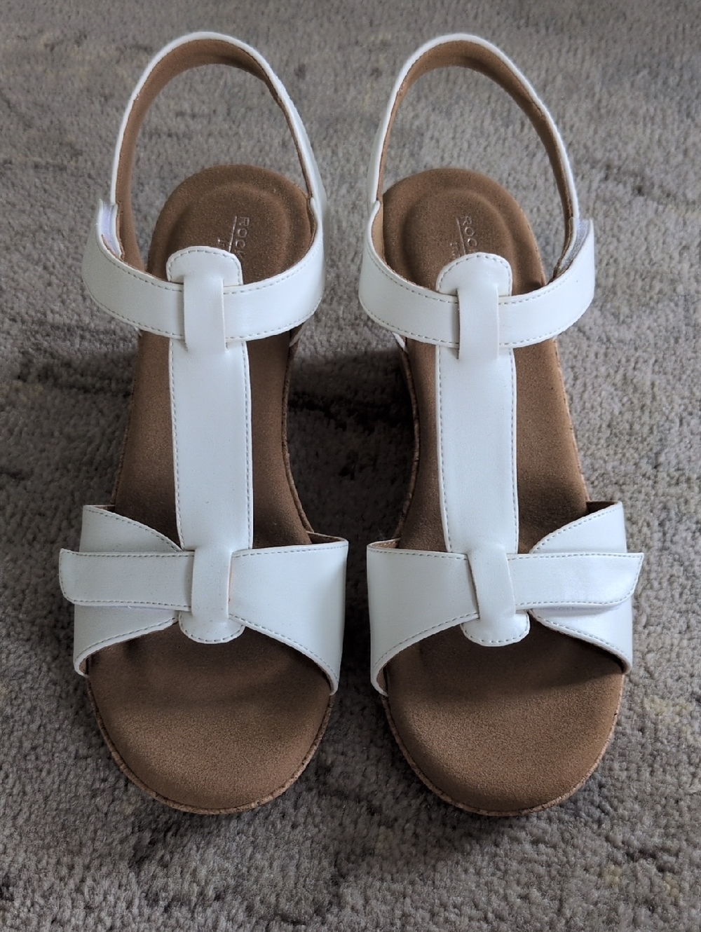 Rockport Blanca White T-Strap Cork Wedge Sandals - Picture 2 of 9